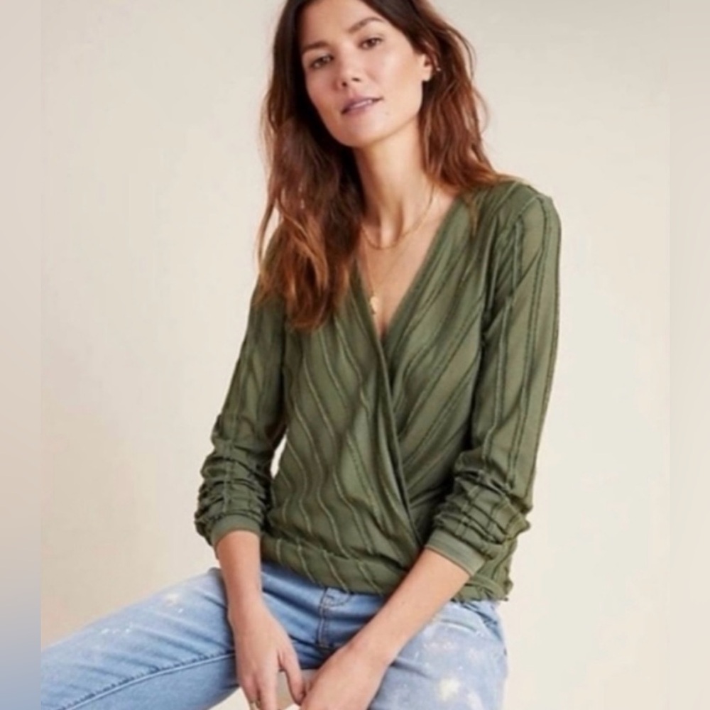 Maeve Anthro Green textured long sleeve top XL